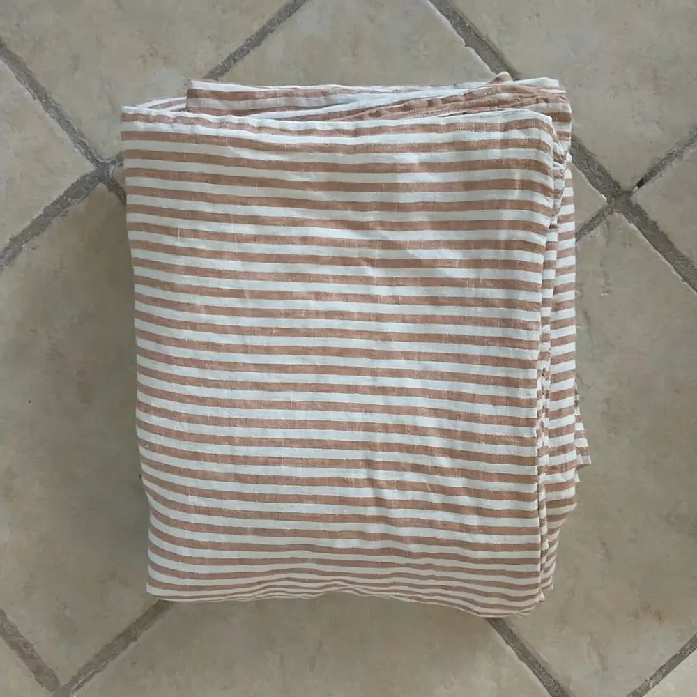 Quince Full Queen Duvet Cover Brown White Stripe 100% Linen European